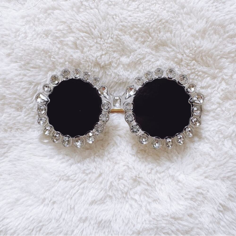 Diana White Round Crystal Embellished Sunglasses